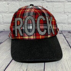 Justice Girls Baseball Hat Plaid Tartan Cap ROCK Glittered Glitters Adjustable